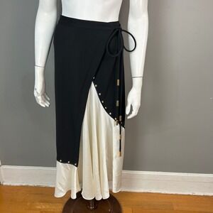 Tory Burch Wrap Maxi skirt XS Black Cream Studded tassel minimalist Victorian